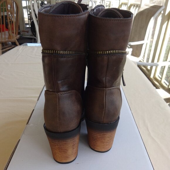 Pierre Dumas Ravenna, women's 8M  two tone brown lace up zip up boots, 2" heels - Picture 6 of 16